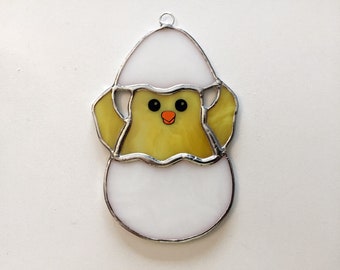 Handmade Stained Glass Hatching Chick / Easter Egg Suncatcher