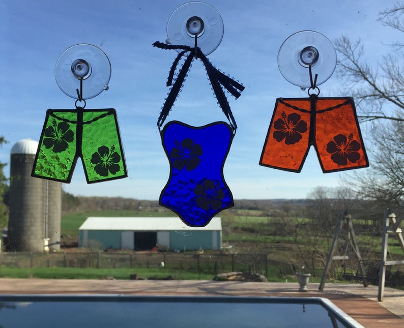 Handmade Stained Glass Men/'s Swim Trunks SuncatcherOrnament