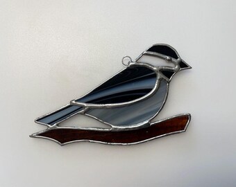 Handmade Stained Glass Chickadee Suncatcher
