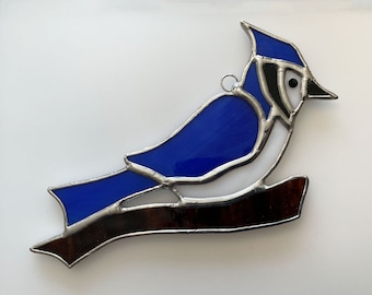 Handmade Stained Glass Blue Jay Suncatcher
