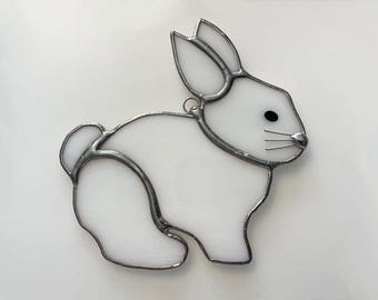 Handmade Stained Glass Bunny Rabbit Suncatcher - White