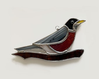 Handmade Stained Glass American Robin Suncatcher
