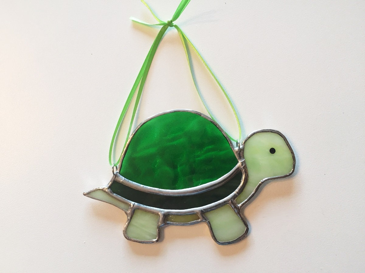 Stained Glass Turtle Suncatcher 8.5 inches Handmade Art & Collectibles