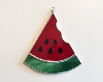 Handmade Stained Glass Watermelon Slice Suncatcher