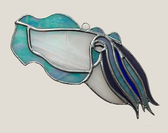 Handmade Stained Glass Cuttlefish (or Caribbean Reef Squid) Suncatcher