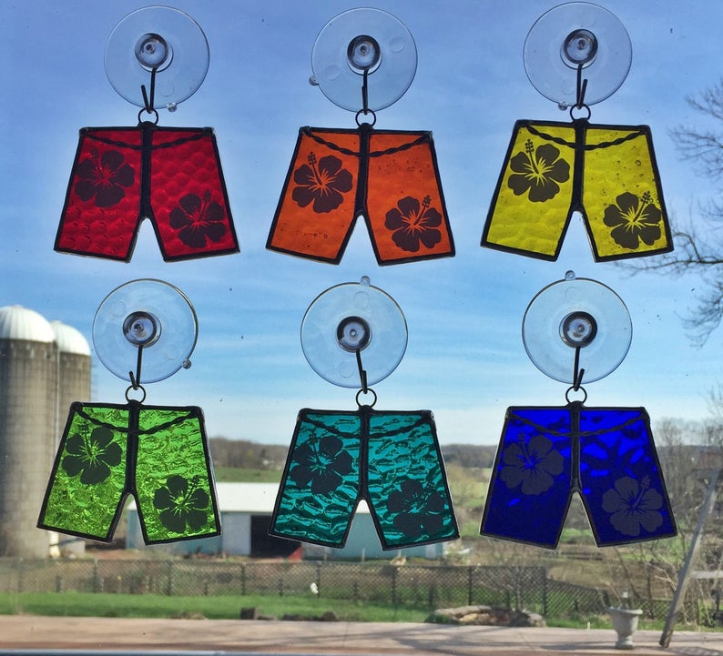 Handmade Stained Glass Men/'s Swim Trunks SuncatcherOrnament