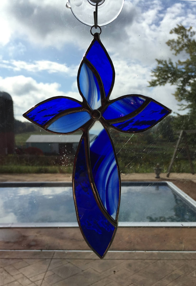 Handmade Stained Glass Cross Suncatcher Etsy