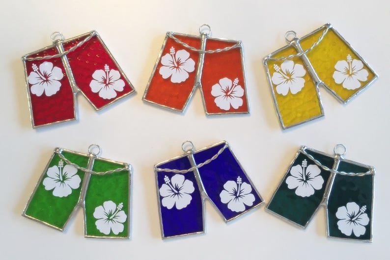 Handmade Stained Glass Men/'s Swim Trunks SuncatcherOrnament