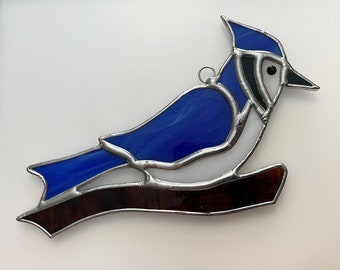 Handmade Stained Glass Blue Jay Suncatcher