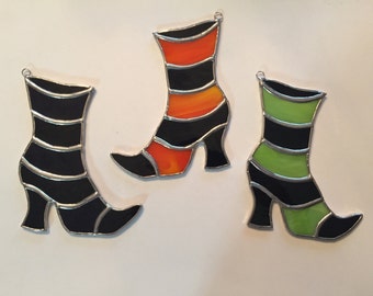 Handmade Stained Glass Witch's Boot Suncatcher