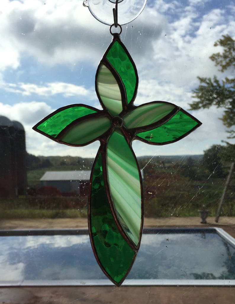 Handmade Stained Glass Cross Suncatcher Etsy