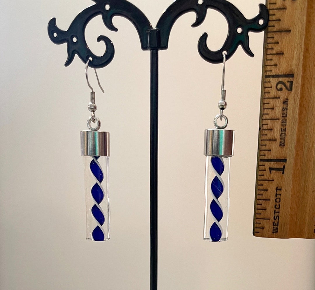 Handmade Stained Glass Blue Ribbon Rod Dangle/drop Earrings - Etsy