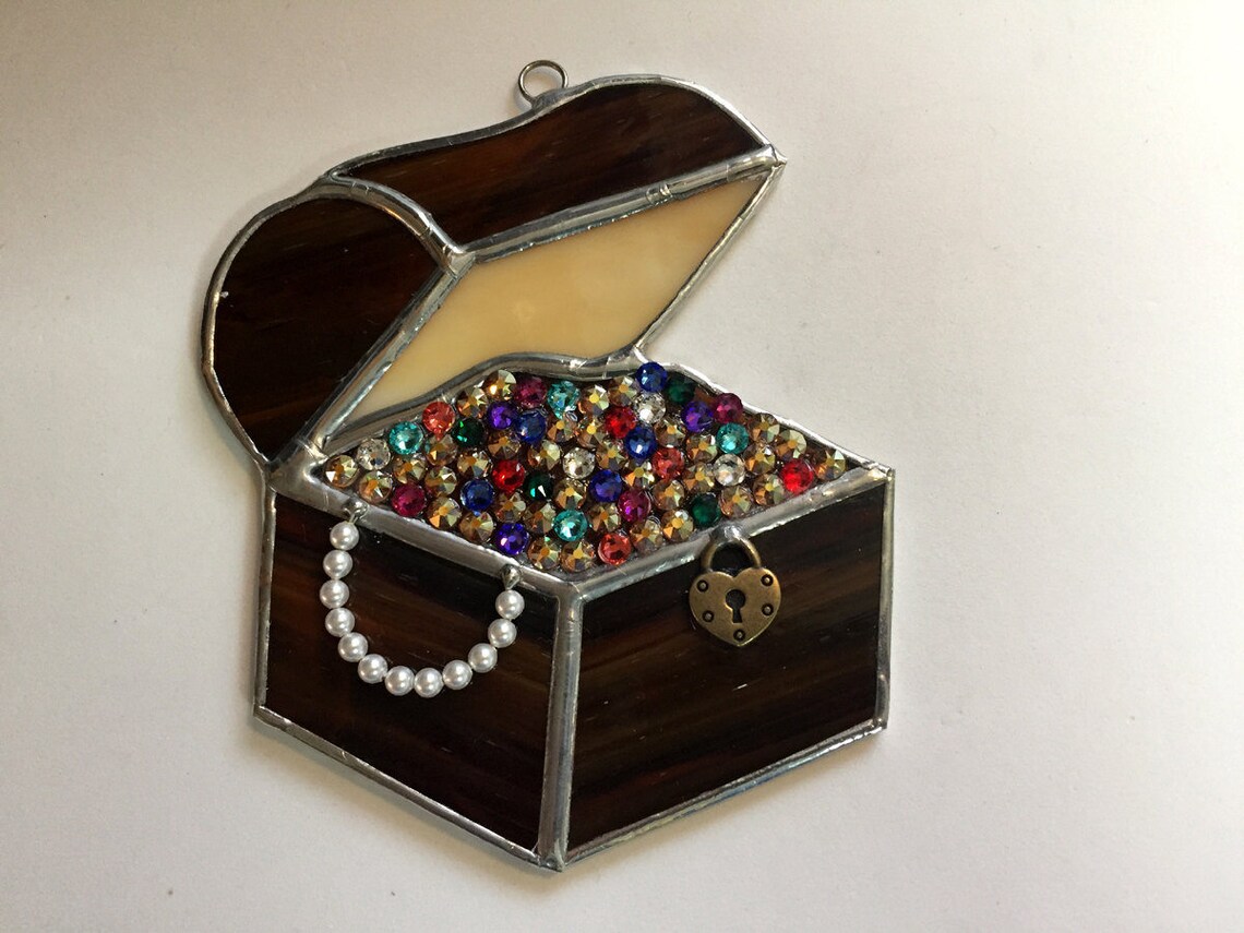 Handmade Stained Glass Treasure Chest Suncatcher made with Etsy