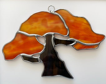 Handmade Stained Glass Bonsai Tree Suncatcher (Orange)