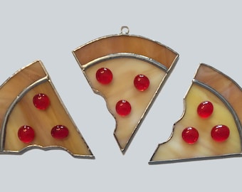 Handmade Stained Glass Pizza Slice Suncatcher
