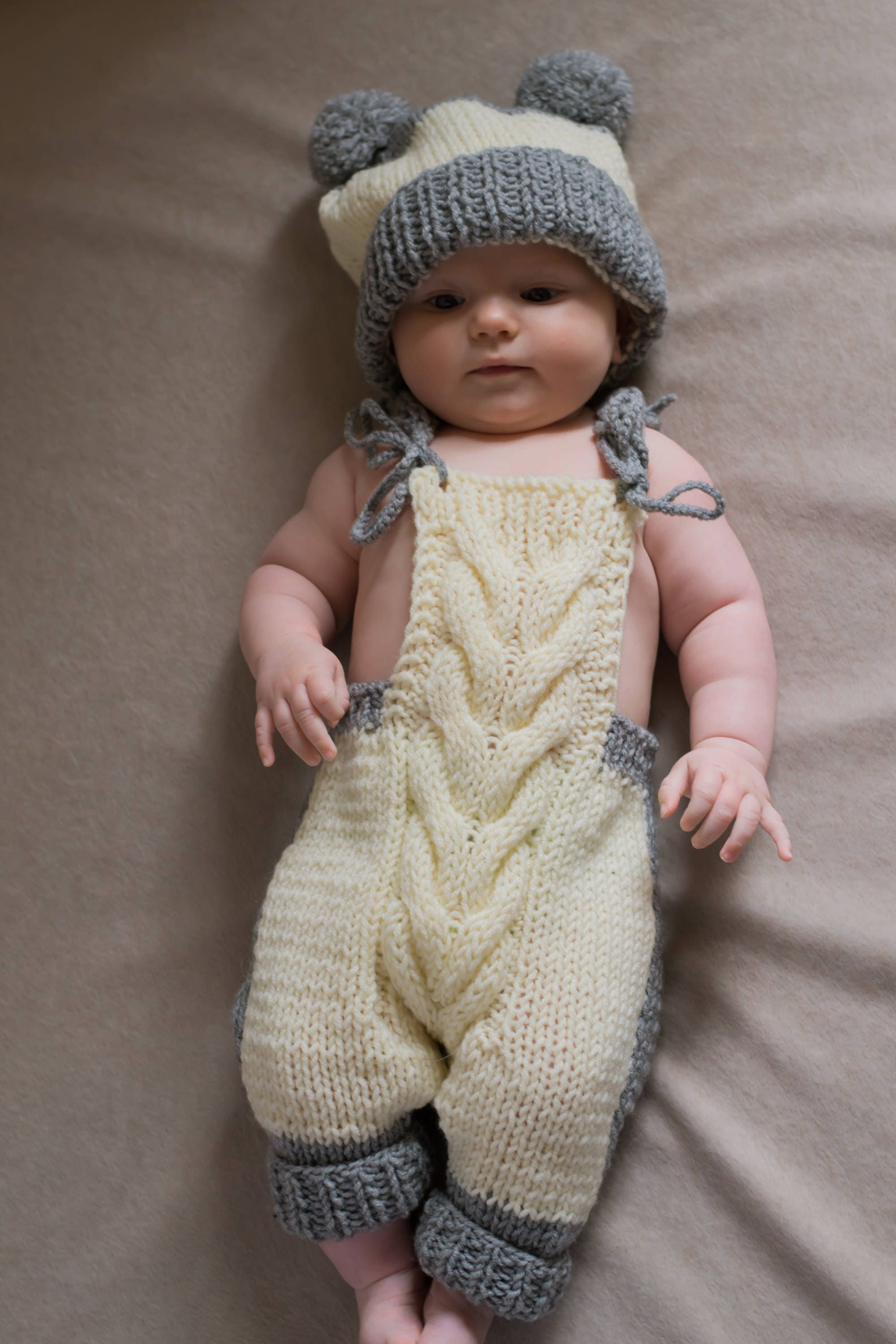 Hand knit baby romper grey cream romper newborn gift Etsy