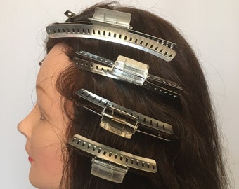 ¡Retro! Clips ondulados de aluminio, 3 pulgadas, 4 pulgadas y 5 pulgadas. Abrazaderas de tamaño pequeño, mediano y grande, crean estilos de cabello ondulados vintage fáciles