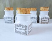 Set of Five Arabia Finland Spice Jars with Cork Stoppers Designed by Ulla Procopé