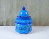 Bitossi Liberty Covered Jar Canister - Aldo Londi Paisley Pattern Jar Urn with Rimini Blue Glaze