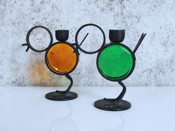 Gunnar Ander Ystad Metall Bird Candle Holders, Swedish Modern Pair