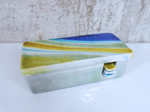 ceramic cigarette box Alvino Bagni for Raymor - Cigarette Box With Individual Ashtrays and Lid -  Pottery From Italy