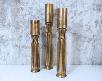 Trio of Sculptural Oxidized Brass Candle Holders by Thomas Roy Markusen - Brutalist Candlesticks