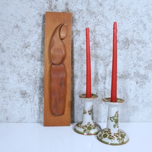 Hand Carved Modernist Madonna Wall Plaque - Mid-Century Stylized Religious Art