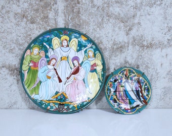 Pair of Signed, Hand Painted Decorative Christmas Plates from the 1950s
