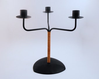 Metal and Rattan Candelabra - Candle Holder from Laurids Lonborg, Denmark