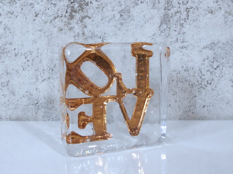 Love Typography Glass Paperweight Robert Indiana Style Love Sculpture image 4