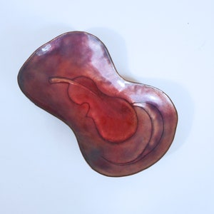 Modernist Enamel Copper Tray by Hareli, Israel - Violin or Leaf