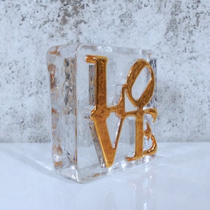 Love Typography Glass Paperweight Robert Indiana Style Love Sculpture image 2