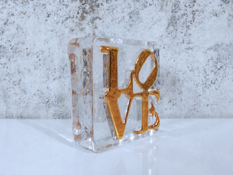 Love Typography Glass Paperweight Robert Indiana Style Love Sculpture image 2