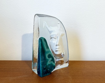 SIGNED Mats Jonasson #8161 Glass 'zador' Masqot Face Sculpture - Etsy