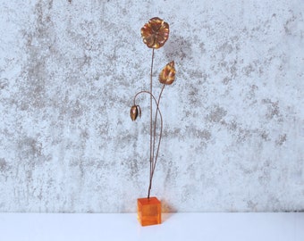 Copper Flowers on Lucite Base - Mod Kinetic Sculpture