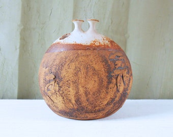 Signed Isabel Parks Ceramic Weedpot / Vase with Double Spouts - Hickory Grove Studios