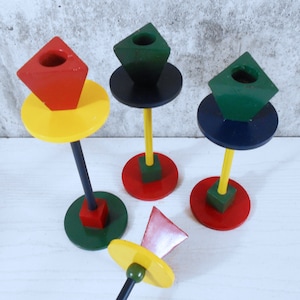 Set of Four Vintage Ikea Candlesticks by Anna Efverlund - Memphis-Milano-Style Geometric Iron Candlestick Holders