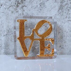 Love Typography Glass Paperweight Robert Indiana Style Love Sculpture image 3