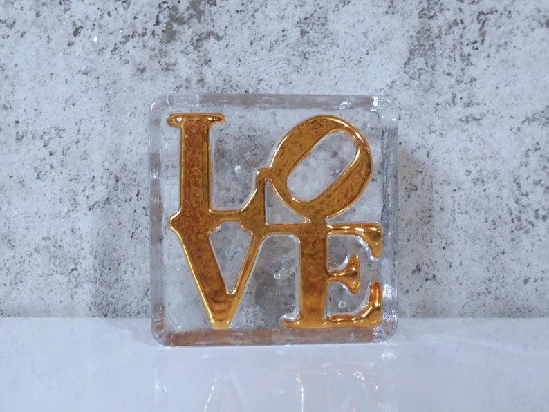 Love Typography Glass Paperweight Robert Indiana Style Love Sculpture image 3