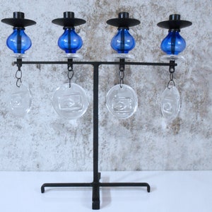 Iron and Glass Candelabra / Candle Holder by Erik Hoglund Kosta Boda / Boda Nova Glass