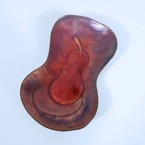 Modernist Enamel Copper Tray by Hareli, Israel Violin or Leaf image 4