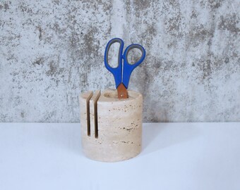 Travertine Pen and Pencil Holder in the Style of Cerri Nestore and Fratelli Mannelli