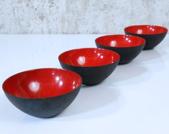 Set of 4 Krenit Red Enamel Bowl (Small) - Vintage Enamel Bowl from Denmark