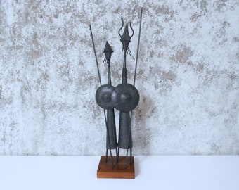 Brutalist Torch Cut Vikings Sculpture - Modernist Table Sculpture