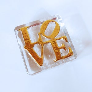 Love Typography Glass Paperweight Robert Indiana Style Love Sculpture image 1