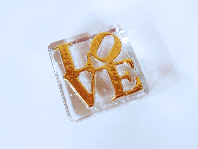 Love Typography Glass Paperweight Robert Indiana Style Love Sculpture image 1