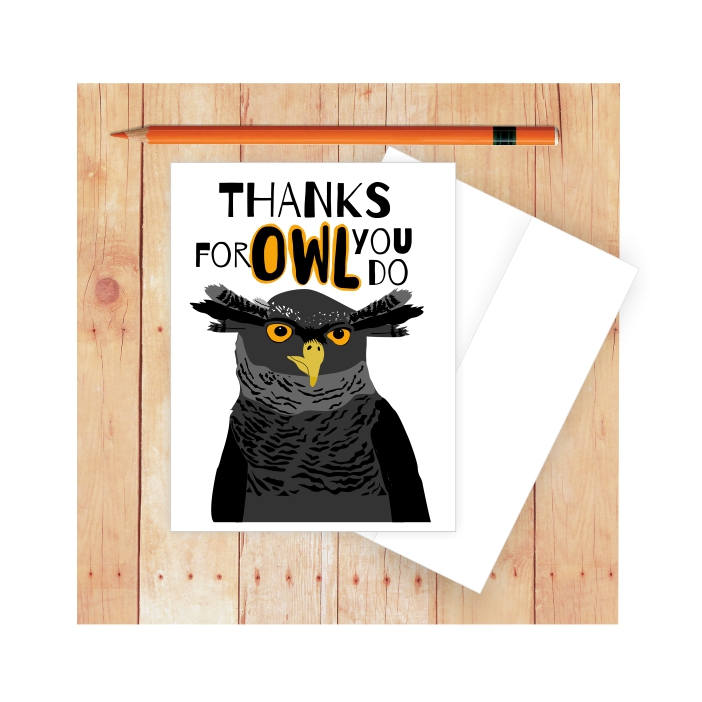 Thank You Card Thanks for Owl You Do Owl Card Funny Pun