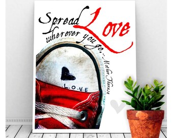 Love Art, Mother Theresa Quote with Red Sneaker, Instant Download, Printable Art