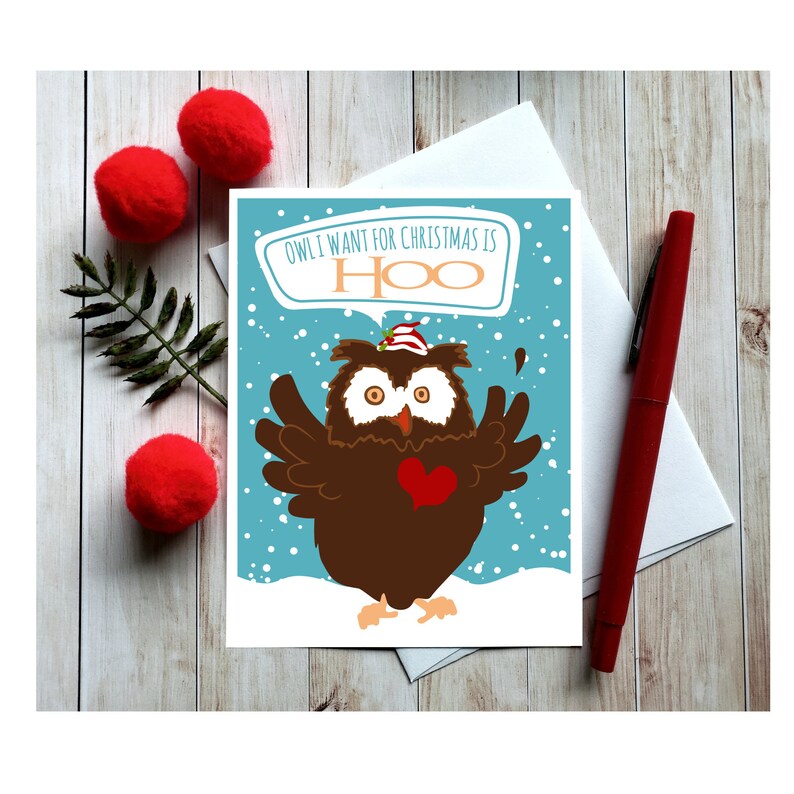 Owl Christmas Cards Christmas Puns All I Want for Christmas Etsy