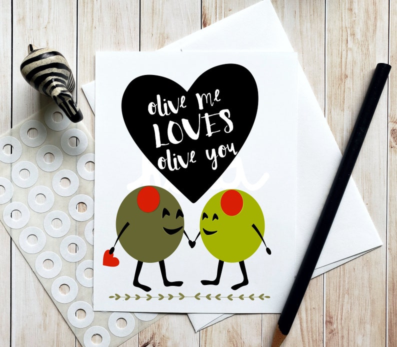 Cute Love Card Funny Love Card For Him Olive You Pun Card Punny Funny I Love You Funny Romantic Card Anniversary Card Printable Card Paper Party Supplies Greeting Cards Kromasol Com